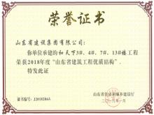 和天下3#、4#、7#、13#樓獲2018年度“山東省建筑工程優(yōu)質(zhì)結(jié)構(gòu)”
